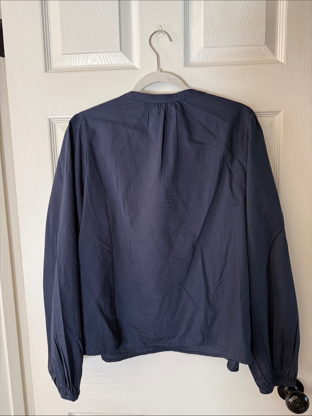Evereve Daisy Cutwork Blouse - Navy Cutout Yoke Long-Sleeve Blouse - Picture 4 of 5